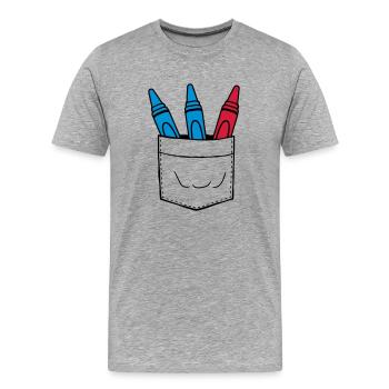 Bunte Wachsmalstifte Brusttasche unterwegs - Männer Premium Bio T-Shirt - Grau meliert - Vorne - Damien (186cm)