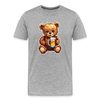 Ours en peluche / Peluche / Animal en peluche / Idée cadeau - T-shirt bio Premium Homme - gris chiné - Devant - Damien (186cm)