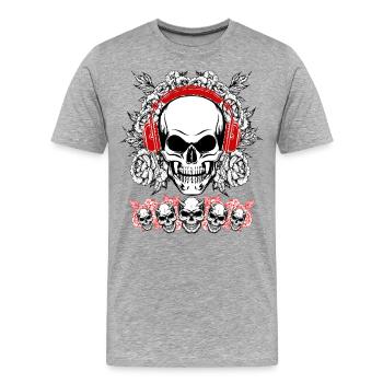 Menschlicher Schädel, der Musik mit Blumen hört - Männer Premium Bio T-Shirt - Grau meliert - Vorne - Damien (186cm)