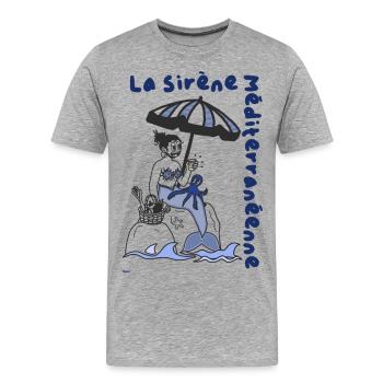 La sirène Méditerranéenne, style rétro - T-shirt bio Premium Homme - gris chiné - Devant - Damien (186cm)