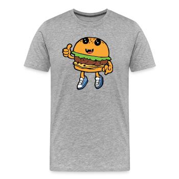 Burger Hamburger Cheeseburger Fast Food Hunger - T-shirt bio Premium Homme - gris chiné - Devant - Damien (186cm)