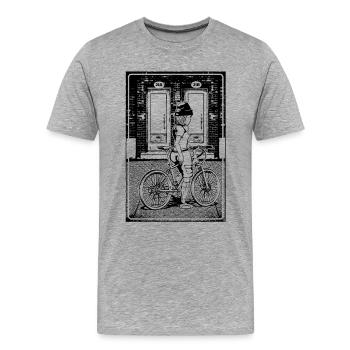 Bike-Abenteuer am Backsteinhaus auf zwei Rädern. - Männer Premium Bio T-Shirt - Grau meliert - Vorne - Damien (186cm)