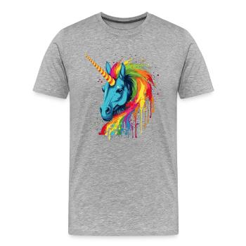 Licorne colorée à crinière arc-en-ciel - T-shirt bio Premium Homme - gris chiné - Devant - Damien (186cm)
