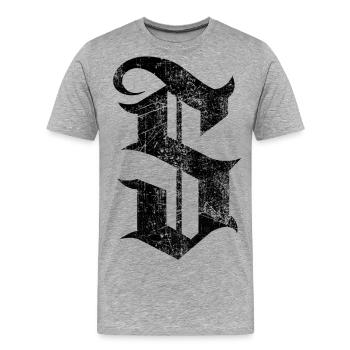 Tshirt alphabet initial S - T-shirt bio Premium Homme - gris chiné - Devant - Damien (186cm)