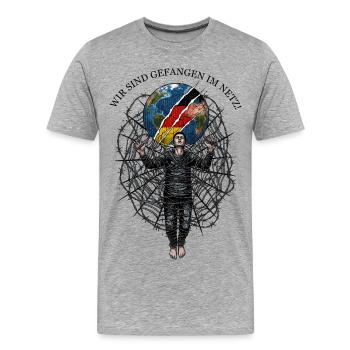 World in a crack with cobweb and man - Men's Premium Organic T-Shirt - heather grey - Front - Damien (186cm)