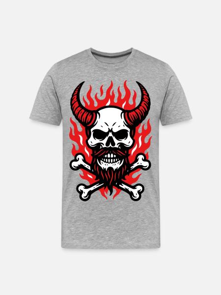 Fire Skull Demon - Men's Premium Organic T-Shirt - heather grey