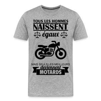 Tous les hommes naissent égaux cadeau Moto Motard - T-shirt bio Premium Homme - gris chiné - Devant - Damien (186cm)