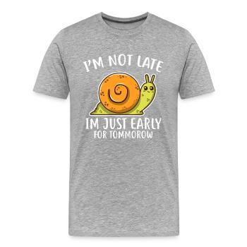 Lahme Schnecke / verschlafen / zu spät kommen - Männer Premium Bio T-Shirt - Grau meliert - Vorne - Damien (186cm)