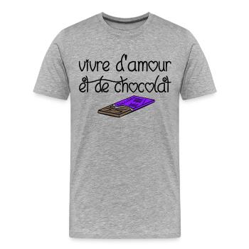 vivre d amour et de chocolat - T-shirt bio Premium Homme - gris chiné - Devant - Damien (186cm)