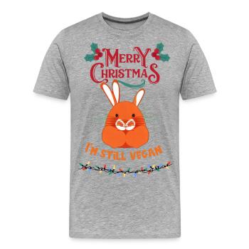Lapin Noël Vegan / Je suis toujours végétalien - T-shirt bio Premium Homme - gris chiné - Devant - Damien (186cm)