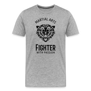 Martial Arts Fighter Passion Tiger T Shirt - Men's Premium Organic T-Shirt - heather grey - Front - Damien (186cm)