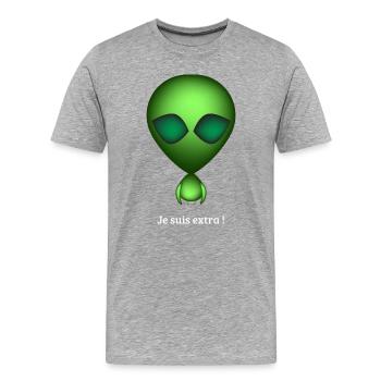 Alien Vert Je suis Extra - T-shirt bio Premium Homme - gris chiné - Devant - Damien (186cm)