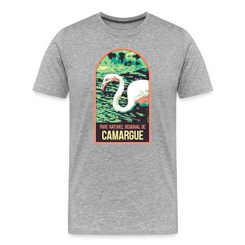 Flamand Rose Camargue : Nature Enchantée - T-shirt bio Premium Homme - gris chiné - Devant - Damien (186cm)