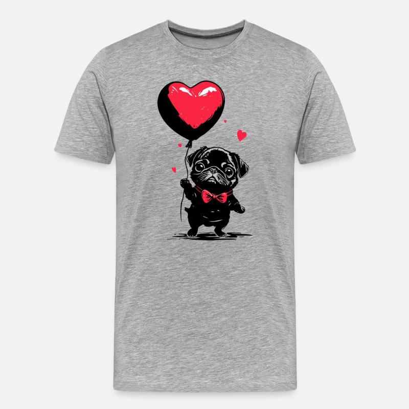 Mops mit Herz Luftballon - Heartful Creatures - Männer Premium Bio T-Shirt - Grau meliert