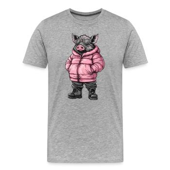Sanglier Cool Cochon d’hiver - T-shirt bio Premium Homme - gris chiné - Devant - Damien (186cm)