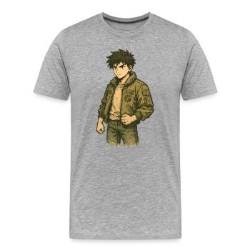 Olivgrüne Jacke Ranger - Männer Premium Bio T-Shirt - Grau meliert - Vorne - Damien (186cm)