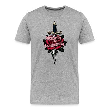 Dague & Rose | merveilleuse tragédie | Valentine - T-shirt bio Premium Homme - gris chiné - Devant - Damien (186cm)
