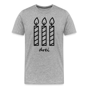 Birthday Three Candles - Men's Premium Organic T-Shirt - heather grey - Front - Damien (186cm)