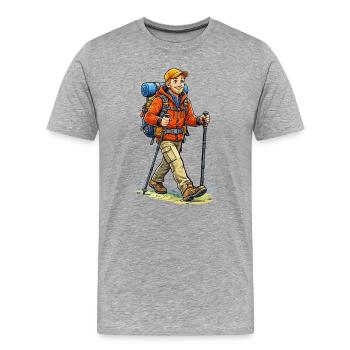 Adventurous hiker with backpack - Men's Premium Organic T-Shirt - heather grey - Front - Damien (186cm)