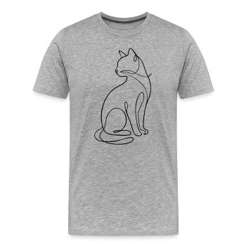 Einzeilige sitzende Katzensilhouette - Männer Premium Bio T-Shirt - Grau meliert - Vorne - Damien (186cm)