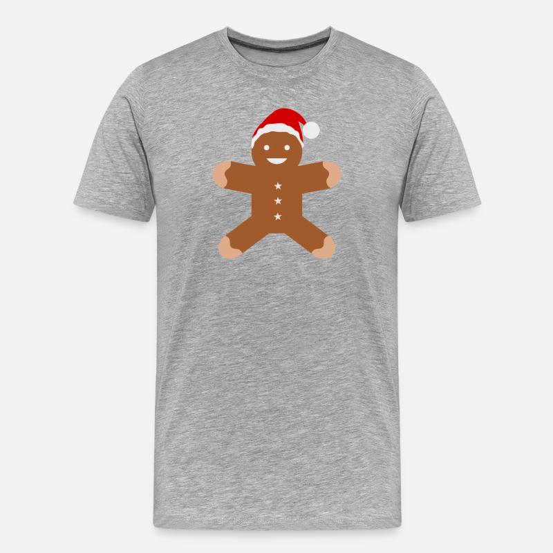 Lebkuchenmann mit Santa-Hut - Männer Premium Bio T-Shirt - Grau meliert