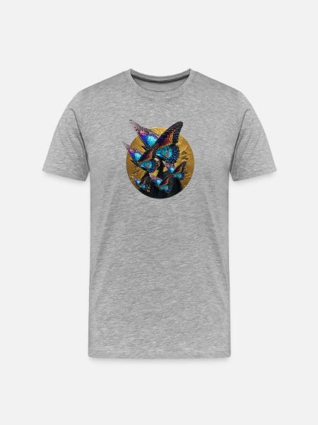 Butterflies,Sequins,Gold,Metallic, - Men's Premium Organic T-Shirt - heather grey