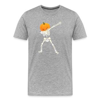 Dabbing Skelett Kürbis Halloween Kostüm - Männer Premium Bio T-Shirt - Grau meliert - Vorne - Damien (186cm)
