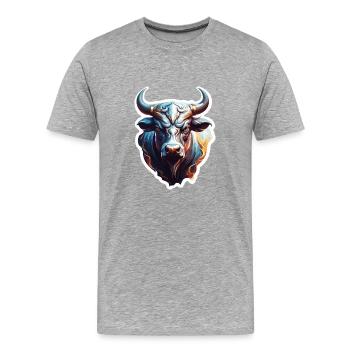 Taureau / Taureau / Animal / Cornes / Tauromachie - T-shirt bio Premium Homme - gris chiné - Devant - Damien (186cm)