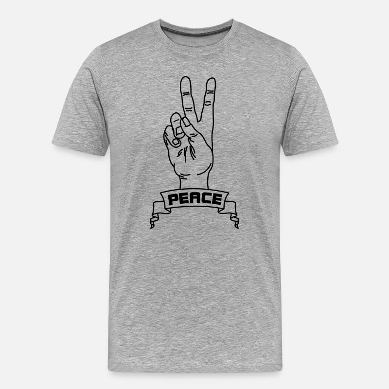 Handgesten Frieden mit Friedenstext - Männer Premium Bio T-Shirt - Grau meliert