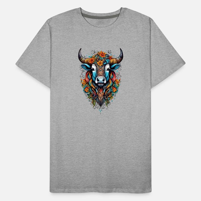 Bison couvert de fleurs dans un éclat de couleurs T-shirt bio Premium Homme