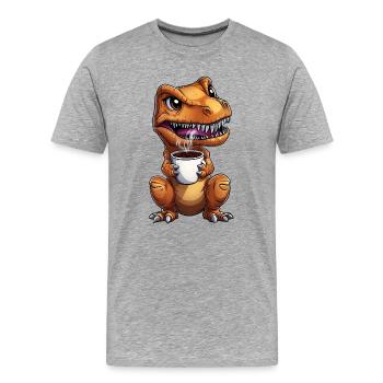 T-Rex Dino grincheux du matin avec :) café - T-shirt bio Premium Homme - gris chiné - Devant - Damien (186cm)