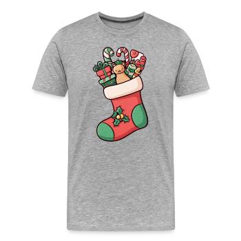 Illustrierter Weihnachtsstrumpf – festlich und niedlich - Männer Premium Bio T-Shirt - Grau meliert - Vorne - Damien (186cm)