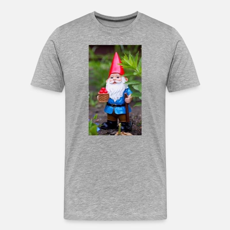 Gartengnom mit Korb - Männer Premium Bio T-Shirt - Grau meliert