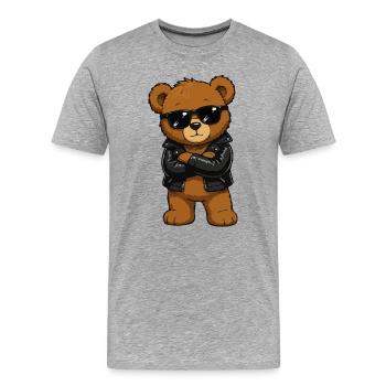 Un rocker en forme d’ours cool avec veste en cuir - T-shirt bio Premium Homme - gris chiné - Devant - Damien (186cm)