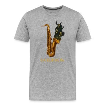Saxophone dans le design magique du feu - T-shirt bio Premium Homme - gris chiné - Devant - Damien (186cm)