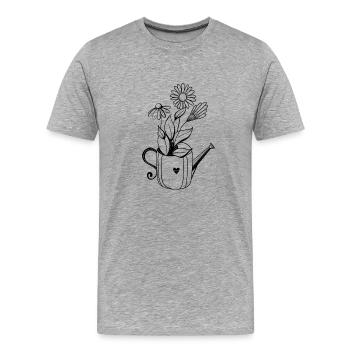 Fleurs dans l’arrosoir Illustration sucrée - T-shirt bio Premium Homme - gris chiné - Devant - Damien (186cm)