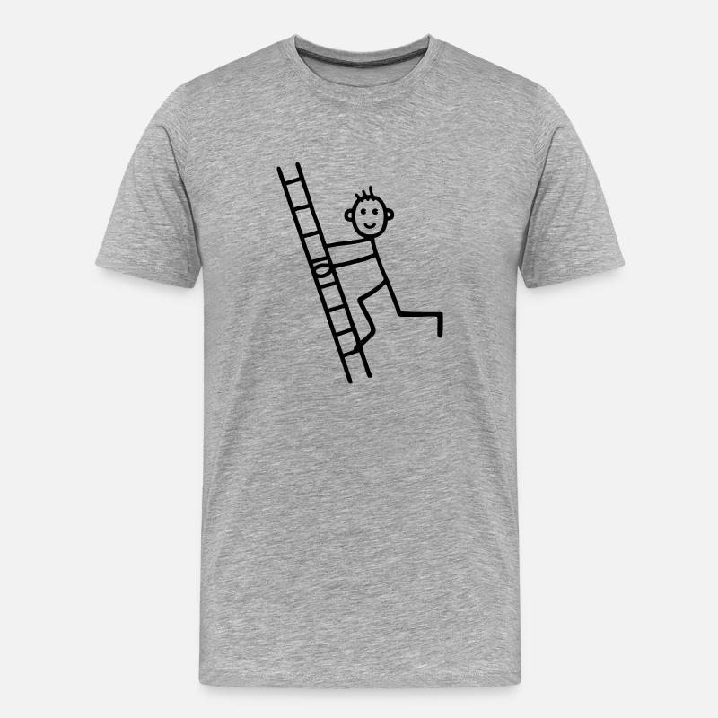 Mann auf Leiter - Männer Premium Bio T-Shirt - Grau meliert