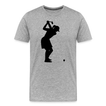 Golferin mit Golfball beim Abschlag - Männer Premium Bio T-Shirt - Grau meliert - Vorne - Damien (186cm)