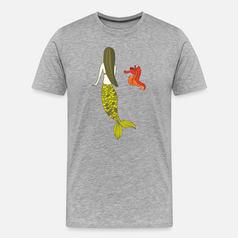 meerjungfrau date mit seepferdchen - Männer Premium Bio T-Shirt - Grau meliert