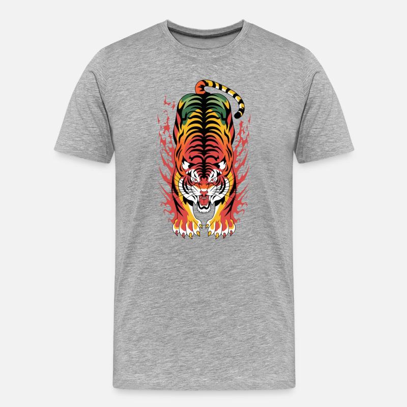 Flammenplatsch der Flammenflamme des lodernden Tigers - Männer Premium Bio T-Shirt - Grau meliert