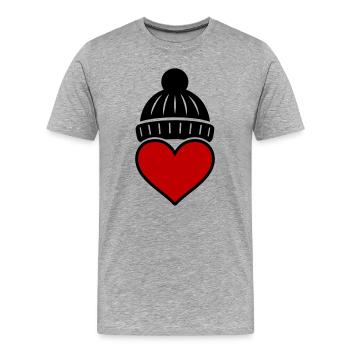 Heart Winter Beanie Love - Men's Premium Organic T-Shirt - heather grey - Front - Damien (186cm)