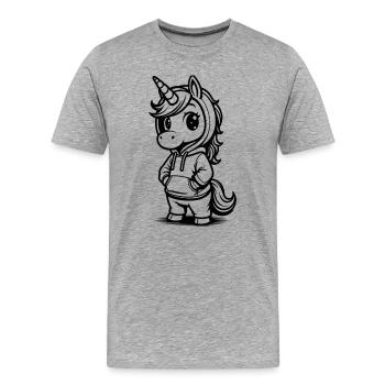 Chibi-Einhorn im Hoodie - Männer Premium Bio T-Shirt - Grau meliert - Vorne - Damien (186cm)