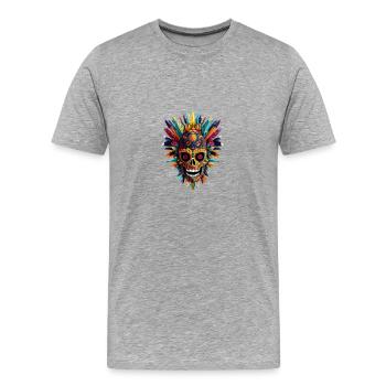 Bunte Totenkopf Federkrone - Männer Premium Bio T-Shirt - Grau meliert - Vorne - Damien (186cm)