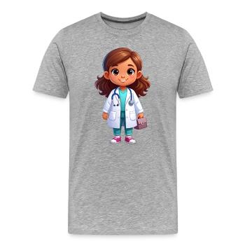 Petit Docteur avec stéthoscope et blouse – Médecine - T-shirt bio Premium Homme - gris chiné - Devant - Damien (186cm)
