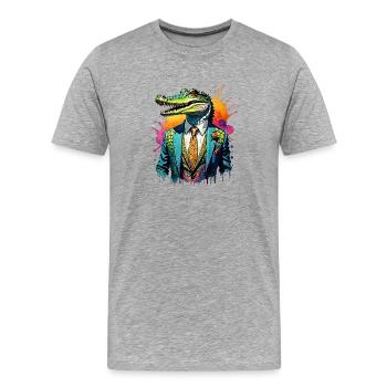 Krokodil im Anzug - Männer Premium Bio T-Shirt - Grau meliert - Vorne - Damien (186cm)