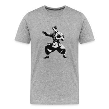 Shaolin Monk - Martial Arts Sticker - Men's Premium Organic T-Shirt - heather grey - Front - Damien (186cm)