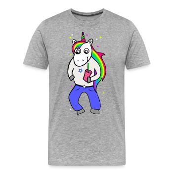 Licorne Disco avec boisson - T-shirt bio Premium Homme - gris chiné - Devant - Damien (186cm)