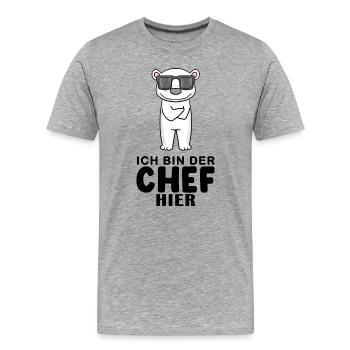 Chef Spruch mit Eisbär Motiv - Männer Premium Bio T-Shirt - Grau meliert - Vorne - Damien (186cm)