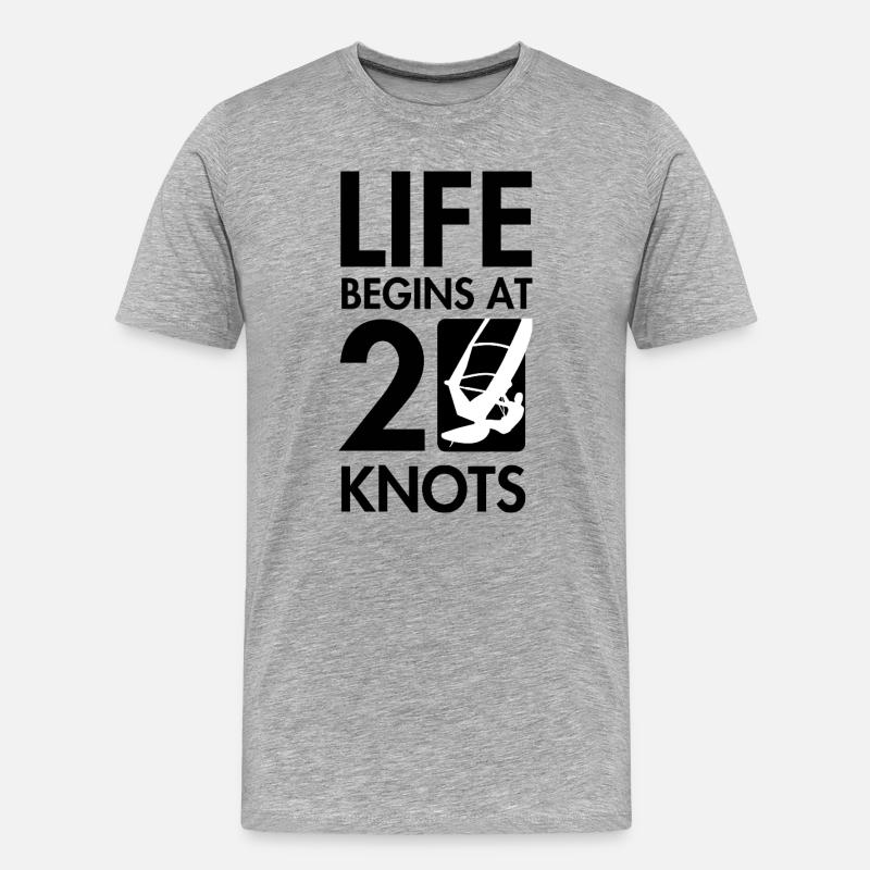 Windsurfen, das Leben beginnt bei 20knt - Männer Premium Bio T-Shirt - Grau meliert