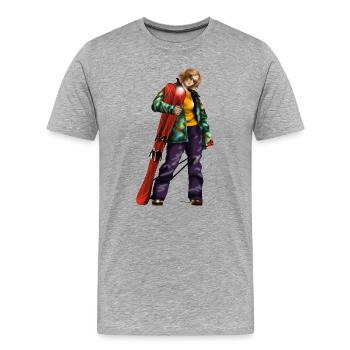 Abseits im Schnee Skifahrerin Illustration - Männer Premium Bio T-Shirt - Grau meliert - Vorne - Damien (186cm)
